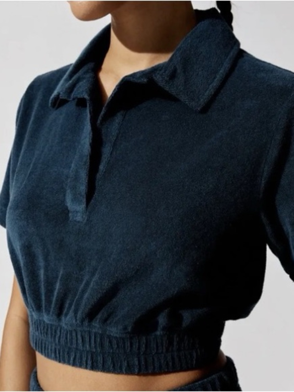 Carbone38 Navy Blue Terry Polo Top Size L Sporty Athleisure Activewear